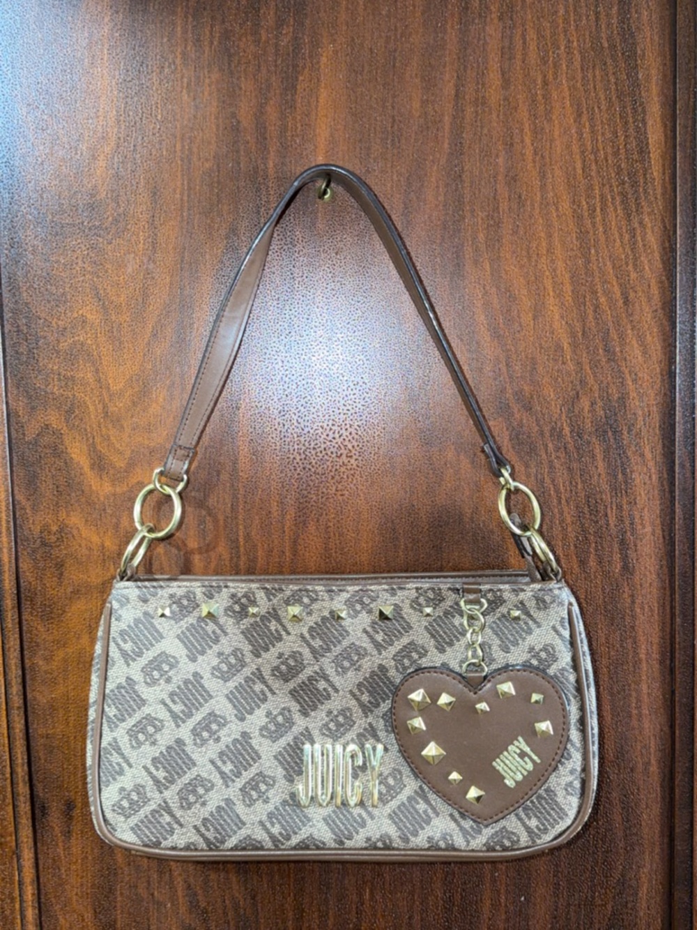 Juicy Couture Brown Monogram Shoulder Bag with Heart Charm